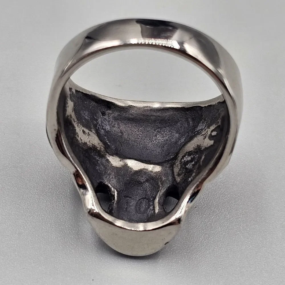 Mens Stainless Steel Skull Ring Gothic Biker Halloween Metal Punk 3D Size 10.5